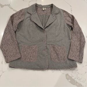 Sahalie Gray Lace Blazer Women L Boho Cottagecore Coastal Cowgirl Festival Fairy